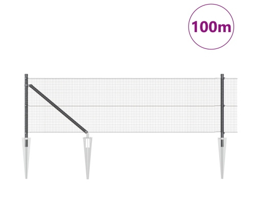 Vidaxl Savilktā Metāla Žogs Ar 13 Enkora Stabiem Pelēks 0.5X100 M Tērauds