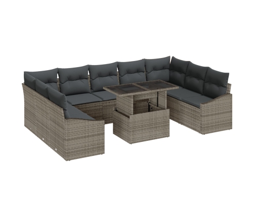 10 Gab. Dārza Dīvānu Komplekts Ar Spilveniem Pelēks Poli Rotangpalma Vidaxl