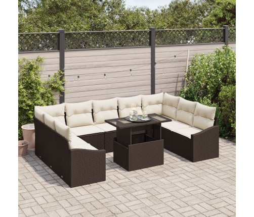 10 Gabalu Dārza Dīvānu Komplekts Ar Spilveniem Brūnā Poli Rotangpalmas Vidaxl