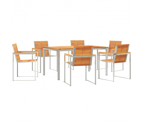 Vidaxl 7 Daļu Dārza Galds No Masīvkoka Akācijas,  Āra Galds 150X90X75 Cm No Masīvkoka Akācijas Vidaxl