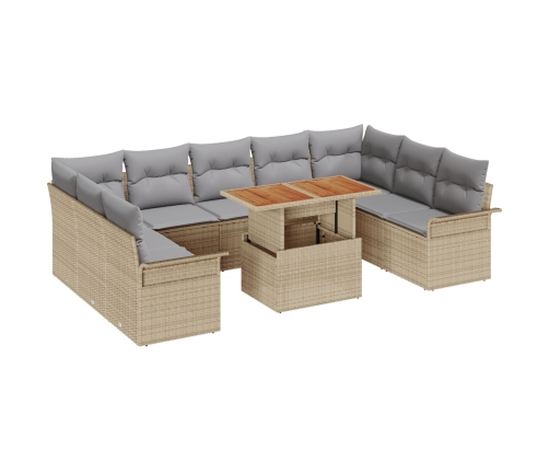 10 Gabalu Dārza Ēdamgalds Ar Spilveniem Bēšs Poli Rotangpalma Akācija Vidaxl