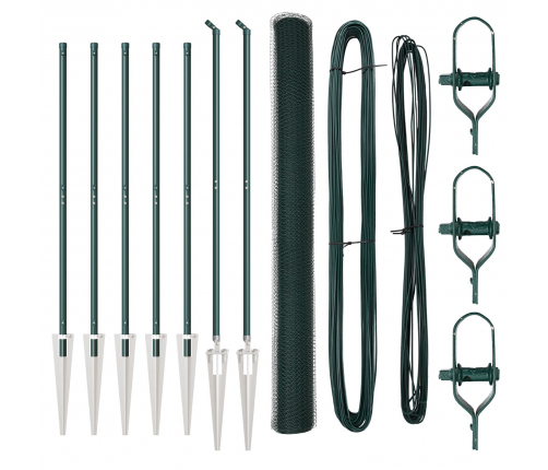 Vidaxl Sešstūra Žogs Zaļš 1,5X10 M Tērauds,  Žoga Balsti Ar Spike 7 Gab. Ø32 Mm 170 Cm Gludināts Tērauds Vidaxl