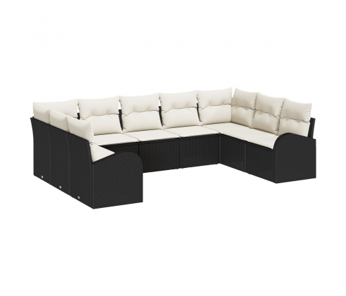 Vidaxl 9 Gabalu Dārza Dīvānu Komplekts Ar Spilveniem Melnā Poli Rotangpalmas,  2-Vietīgs Dārza Dīvāns Ar Uzglabāšanu Un Spilveniem Melnā Poli Rotangpalmas Vidaxl