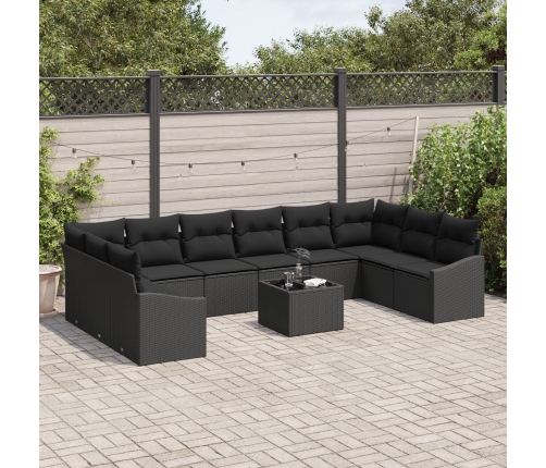 11 Daļu Dārza Dīvānu Komplekts Ar Spilveniem Melnā Poli Rotangpalma Vidaxl