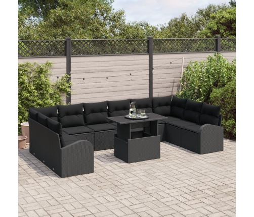 11 Daļu Dārza Dīvānu Komplekts Ar Spilveniem Melns Poli Rotangpalma Vidaxl