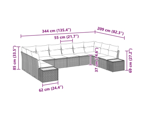 10 Gabalu Dārza Dīvānu Komplekts Ar Uzglabāšanas Spilveniem Bēšā Poli Rotangpalma Akācija Vidaxl