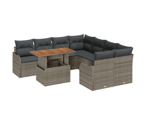 Vidaxl 9 Gabalu Dārza Dīvānu Komplekts Ar Spilveniem Pelēkā Poli Rotangpalmas,  2 Sēdvietu Dārza Dīvāns Ar Uzglabāšanu Un Spilveniem Pelēkā Poli Rotangpalmas Vidaxl