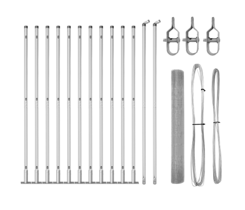 Savilktā Tīkla Žogs Ar 13 Flangētiem Stabiem 1.2X25 M Galvanizētais Tērauds Vidaxl