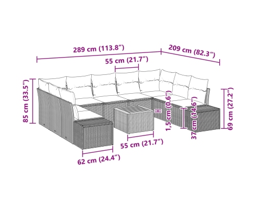 10 Gabalu Dārza Dīvānu Komplekts Ar Spilveniem Bēšs Poli Rotangpalma Akācija Vidaxl