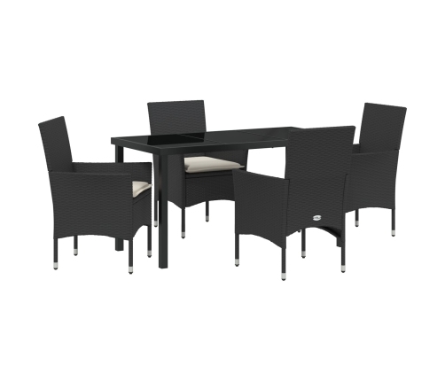 Vidaxl 5 Gabalu Dārza Ēdamgalda Komplekts Ar Spilveniem, Melna Polietilēna Rotangpalma,  Dārza Galds Melnā Krāsā 140X80X73 Cm, Temperatūras Izturīga Stikla Vidaxl