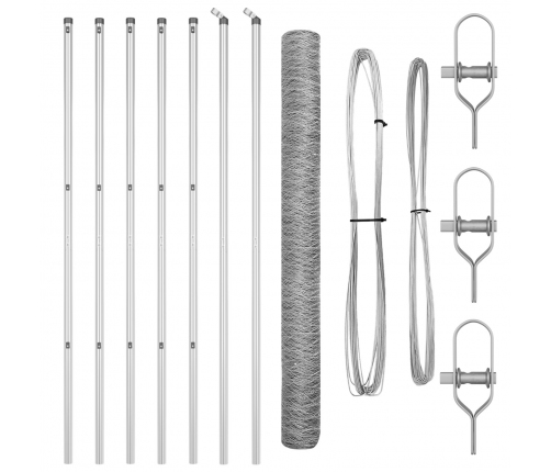 Vidaxl Sešstūra Žogs 1.5X10 M Cinkots Tērauds,  Žogu Stabi 7 Gab Ø32 Mm 200 Cm Cinkots Tērauds Vidaxl