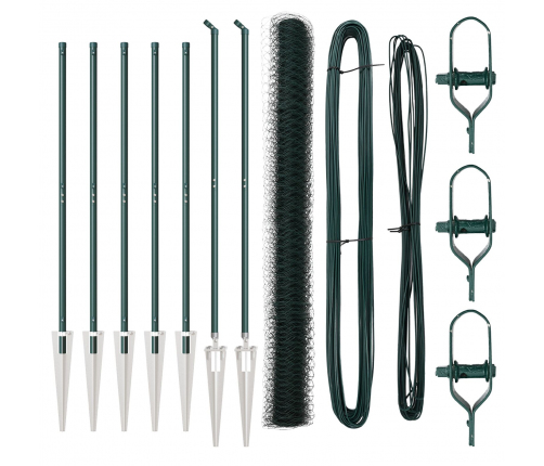 Vidaxl Seškona Žogs Zaļā Krāsā 1.6X10 M Tērauds,  Žoga Statīvi Ar Uzgaļiem 7 Gab. Ø32 Mm 180 Cm Cinkots Tērauds Vidaxl