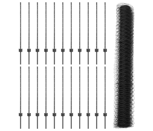 Vidaxl Žoga Stabi 22 Gab. U-Kanāls Pelēks 100 Cm Tērauds,  Sešstūra Žogs Pelēks 1X50 M Tērauds Vidaxl