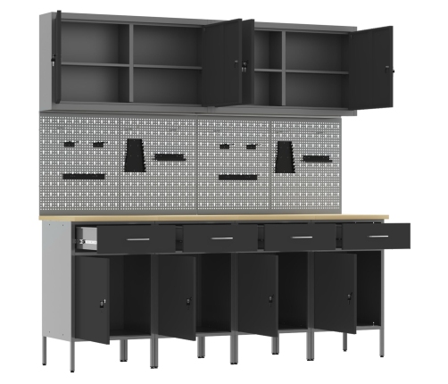 10 Daļu Darba Skapja Un Naglu Dēļu Komplekts Melnā Mdf Un Metālā Vidaxl