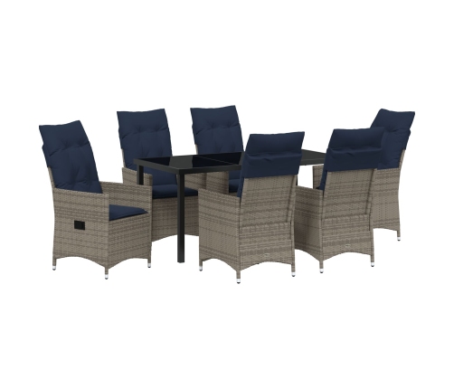 Vidaxl 7 Daļu Dārza Galds Ar Spilveniem Pelēkā Rotangpalma,  Dārza Galds Melnā Krāsā 160X80X73 Cm Temperatūras Stikls Vidaxl