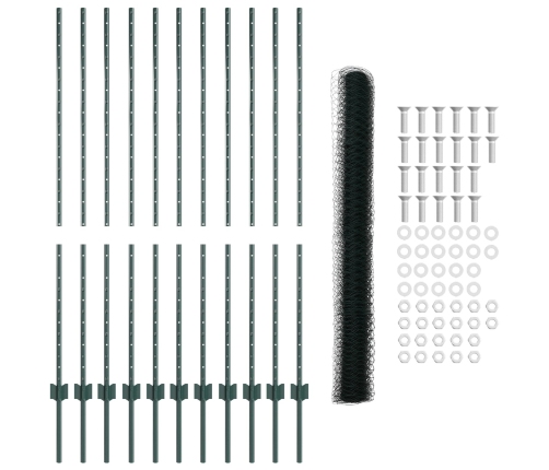 Vidaxl Žoga Posti 11 Gab. U-Veida Kanāls Zaļš 140 Cm Tērauds,  Sešstūra Žogs Zaļš 1.4X25 M Tērauds Vidaxl