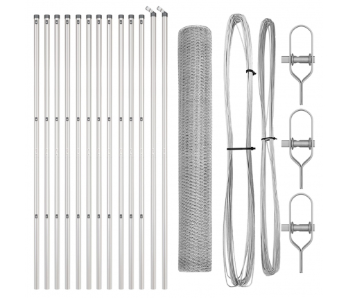 Vidaxl Sešstūra Žogs 1.4X25 M Cinkots Tērauds,  Žoga Stabi 13 Gab. Ø32 Mm 190 Cm Cinkots Tērauds Vidaxl
