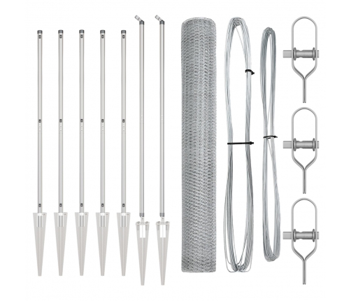 Vidaxl Sešstūra Žogs 1,4X10 M Cinkots Tērauds,  Žogu Stabi Ar Stiprinājumiem 7 Gab. Ø32 Mm 160 Cm Cinkots Tērauds Vidaxl