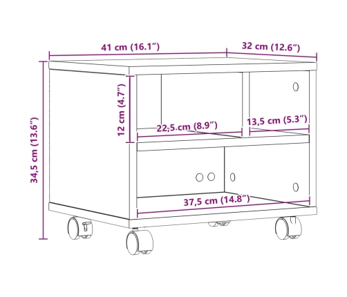 Vidaxl Printera Statīvs Ar Ratiņiem Melna Ozolkoka 41X32X34.5 Cm