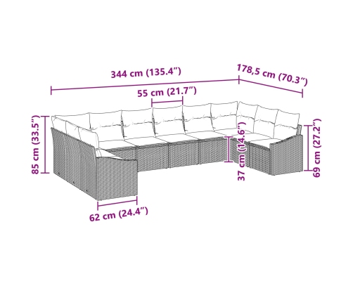 10 Daļu Dārza Dīvānu Komplekts Ar Spilveniem Gaiši Pelēks Polietilēna Rotangpalma Vidaxl