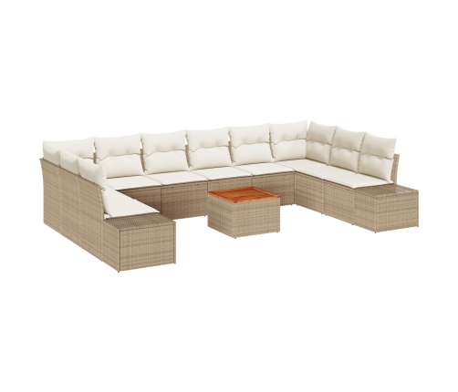 11 Daļu Dārza Dīvānu Komplekts Ar Spilveniem Bēšs Poli Rotangpalma Akācija Vidaxl