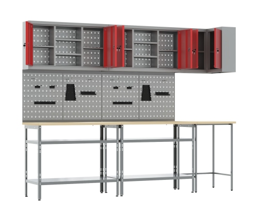 10 Daļu Rīku Uzglabāšanas Galda Komplekts, Sarkans, No Inženierijas Koka Un Metāla Vidaxl