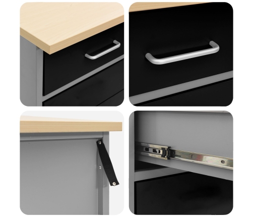 12 Daļu Darba Skapja Un Piekareņu Komplekts Melns Mdf Un Metāls Vidaxl