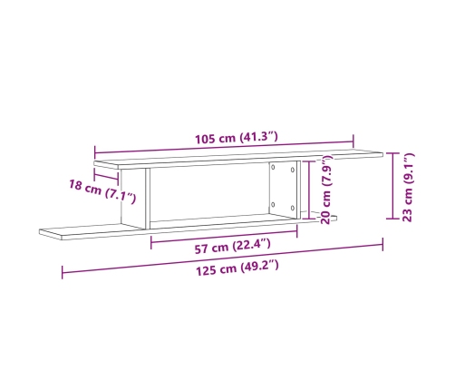 Tv Plaukts, Ko Var Stiprināt Pie Sienas, Melnā Ozola Krāsā, Izmēri 125X18X23 Cm, Inženierijas Koks Vidaxl