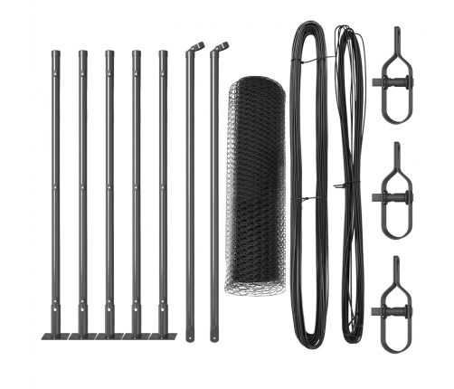 Vidaxl Sešstūra Žogs Pelēks 0.4X10 M Tērauds,  Žoga Stabi Ar Pamatplāksnēm 7 Gabali Ø32Mm 50Cm Galvanizēts Tērauds Vidaxl