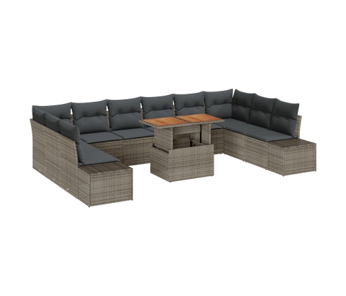 11 Daļu Dārza Dīvānu Komplekts Ar Spilveniem Pelēks Poliestera Rotangpalma Vidaxl