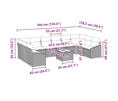 10 Gabalu Dārza Dīvānu Komplekts Ar Spilveniem Pelēks Poli Rotangpalma Vidaxl