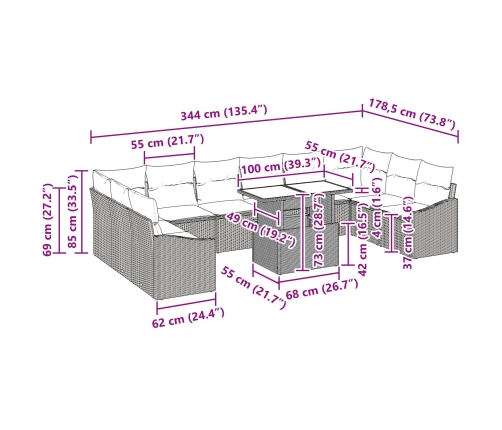11 Gabalu Dārza Dīvānu Komplekts Ar Spilveniem Pelēkajā Poli Rotangpalmas Vidaxl