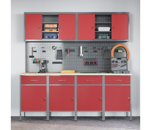 10 Gab. Darba Skapju Un Plauktu Komplekts Sarkanā Mdf Un Metāla Vidaxl