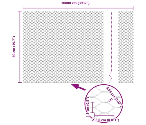 Vidaxl Žoga Stabi 11 Gab U-Kanāls 60 Cm Cinkots Tērauds,  Sešstūra Žogs 0.5X100 M Cinkots Tērauds Vidaxl