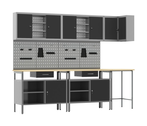 10 Daļu Rīku Glabāšanas Galda Komplekts Melnā Inženierijas Kokā Un Metalā Vidaxl