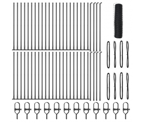 Vidaxl Sešstūra Žogs Pelēks 0.5X100 M Tērauds,  Žogu Kāti Ar Pamatnes Plāksnēm 13 Gabali Ø32Mm 70Cm Cinkots Tērauds Vidaxl