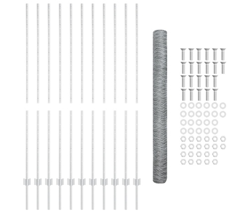Vidaxl Žoga Stabi 22 Gab. U-Kanāls 160 Cm Galvanizēts Tērauds,  Sešstūra Žogs 1.6X25 M Galvanizēts Tērauds Vidaxl