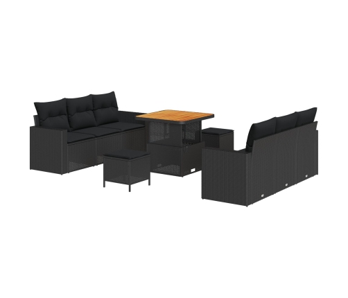 Vidaxl 9 Vietu Dārza Dīvāna Komplekts Ar Spilveniem Melnajā Polietilēna Rotangpalmas Akācijā,  3 Vietu Dārza Ēdamgalds Ar Spilveniem Melnajā Polietilēna Rotangpalmas Akācijā Vidaxl