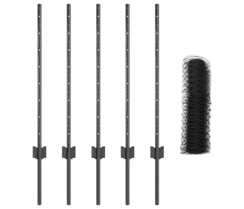 Vidaxl Žoga Stabi 5 Gab U-Kanāls Pelēks 80 Cm Tērauds,  Sešstūra Žogs Pelēks 0.8X10 M Tērauds Vidaxl