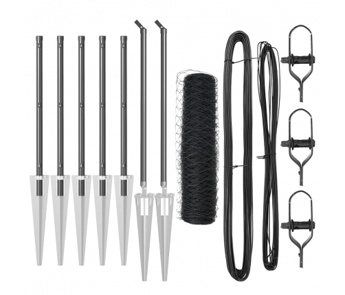 Vidaxl Sešstūra Žogs Pelēks 0,4X10 M Tērauds.,  Žogu Stabi Ar Naglu 7 Gab Ø32 Mm 60 Cm Galvanizēts Tērauds. Vidaxl