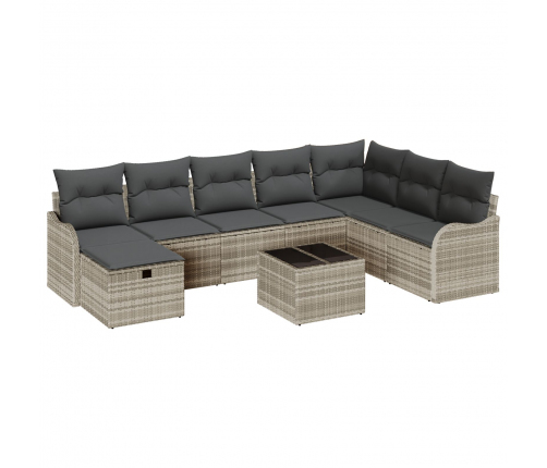 Vidaxl 9 Gabalu Dārza Dīvānu Komplekts Ar Spilveniem, Gaiši Pelēka Poli Rotangpalma,  2-Sēdekļu Dārza Dīvāns Ar Spilveniem, Gaiši Pelēka Poli Rotangpalma Vidaxl