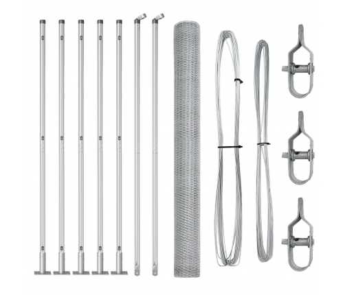 Vidaxl Sešstūru Žogs 1.5X10 M Cinkots Tērauds,  Žoga Stabi Ar Pamatu Plāksnēm 7 Gab Ø32Mm 83.5Cm Cinkots Tērauds Vidaxl