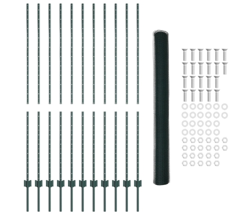 Vidaxl Žogu Stabi 11 Gab. U-Kanāls Zaļš 160 Cm Tērauds,  Sešstūra Žogs Zaļš 1.6X25 M Tērauds Vidaxl