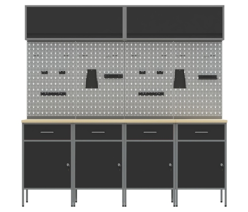 10 Daļīgu Darba Skapju Un Stiprinājumu Komplekts Melnais Mdf Un Metals Vidaxl