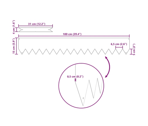 Zāliena Apmales 10 Gab 100X0,5X15 Cm Nerūsējošais Tērauds Vidaxl