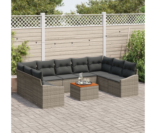 10 Gabalu Dārza Dīvānu Komplekts Ar Spilveniem Pelēkā Poli Rattan Akācija Vidaxl