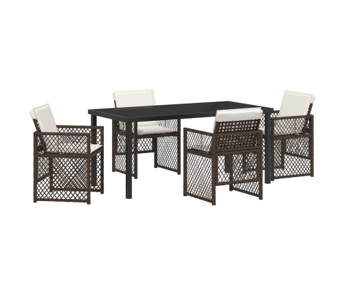 Vidaxl 5 Gabalu Dārza Ēdamgalds Ar Spilveniem Brūns Poli Rattan,  Dārza Galds Melns 160X80X73 Cm Temperēts Stikls Vidaxl