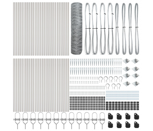 Vidaxl Sešstūra Žogs 0.8X100 M Cinkota Tērauda,  Žoga Mieti Ar Spieķiem 13 Gabalu Ø32 Mm 100 Cm Cinkota Tērauda Vidaxl