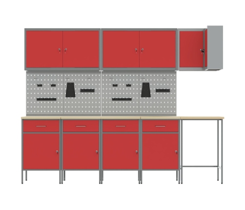 12 Daļu Darba Skapīšu Un Naglu Dēļa Komplekts, Sarkans Mdf Un Metāls Vidaxl