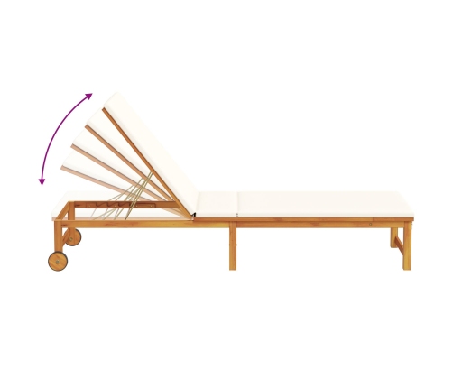 Vidaxl Sauļošanās Atpūtnieki 2 Gab. Ar Spilveniem Cietais Akāciju Koks,  Sauļošanās Atpūtnieks Ar Krēmkrāsas Spilveniem Cietais Akāciju Koks Vidaxl